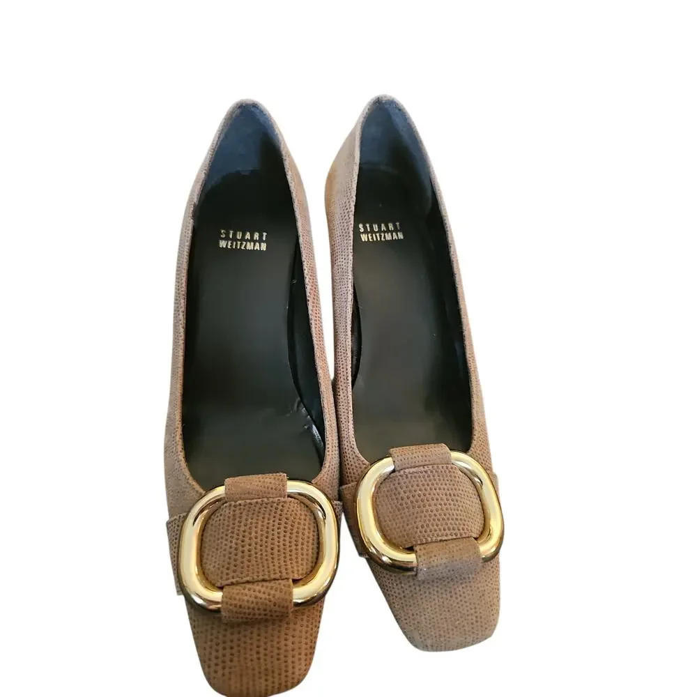 Stuart Weitzman Heel Women Pumps Tan Snakeskin Embossed  Size 8 M SH256